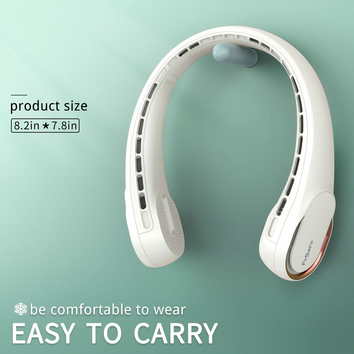 FrSara Neck Fan, Portable Personal Fan Strong Wind, 5200mAh, Air Volume,360° Cooling, No Hair Twisting, Air Volume On 2 Sides, Non-Slip, Quick Charge, Long Use Time, Birthday Gift for Women, Dad, Men