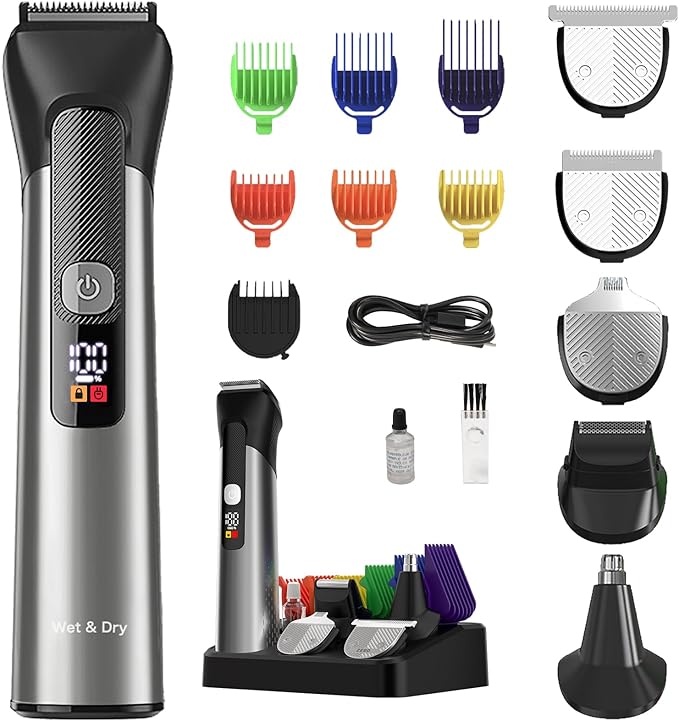Beard Trimmer for Men – Stainless Steel Electric Razor & Shaver, Cordless Hair Clippers Grooming Kit, IPX7 Waterproof Nose Ear Face Body Trimmer, USB-C Rechargeable with Travel Lock, Gifts for Men