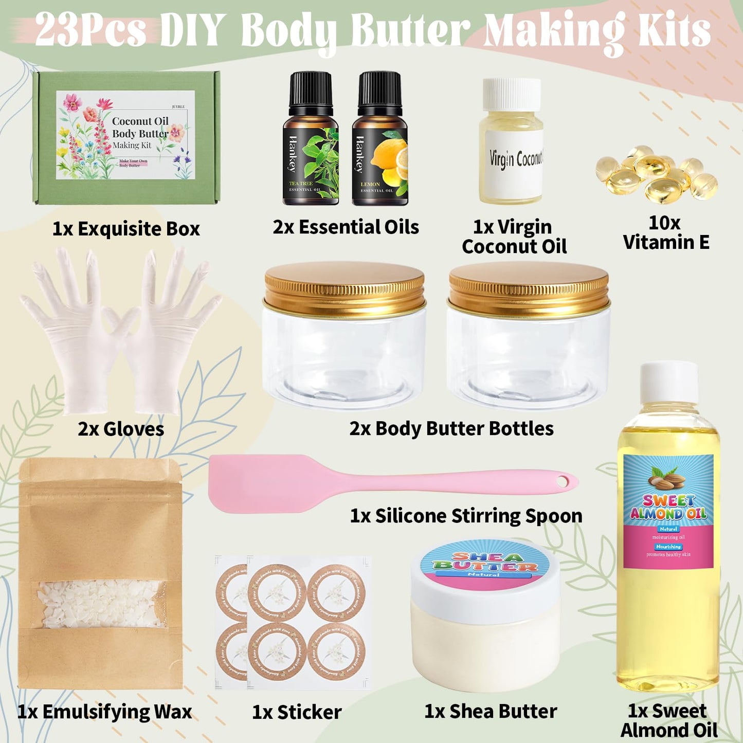JUYRLE Body Butter Making Kit- Shea Butter Lotion Making Kit, DIY Crafts for Adults with Coconut Oil, Organic Shea Butter Natural Whipped Coconut Oil Body Butter Maker Skin Care Gifts for Women