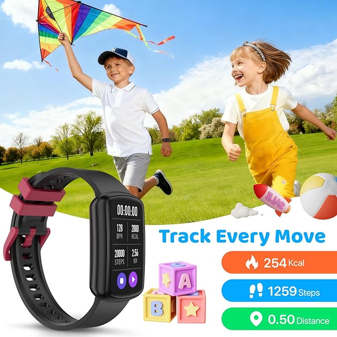 Kids Fitness Tracker Watch for Boys Girls Ages 5-15, Full Touch 1.47" Screen, Activity Tracker, HeartRate and Sleep Monitor, IP68 Waterproof, Pedometer, Puzzle Games (Blue)