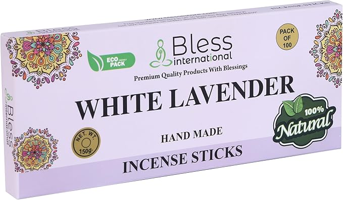 Bless-White-Lavender 100%-Natural-Handmade-Hand-Dipped-Incense Organic-Chemicals-Charcoal-Free Purification-Relaxation-Positivity-Yoga-Meditation Best-Woods-Scent (100 Sticks(5.25 OZ))