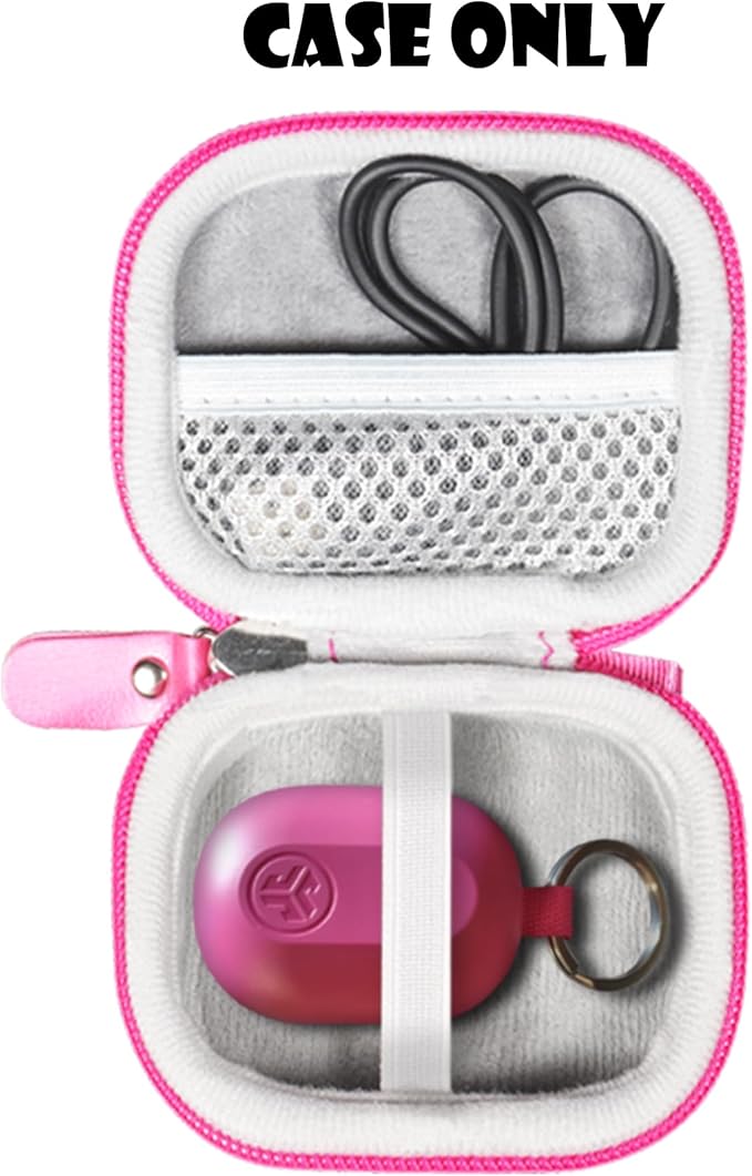 CaseSack Case for JLab Go Pop+,Go Air Pop, Air, Air Tones+/ Tones, JBuds Mini True Wireless Earbuds, Compact Organizer for The Charger case and Charger Cord (Pink)