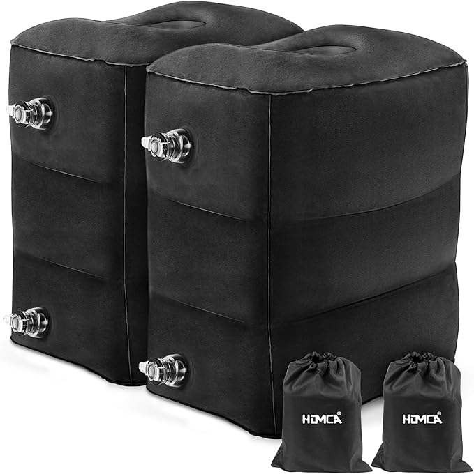 Inflatable Travel Foot Rest Pillow(2 Packs), Adjustable Height Leg Pillow，Fast Inflating Airplane Bed for Toddlers，Footrest Pillow for Office, Airplane，Train，Cars，Home (Black)