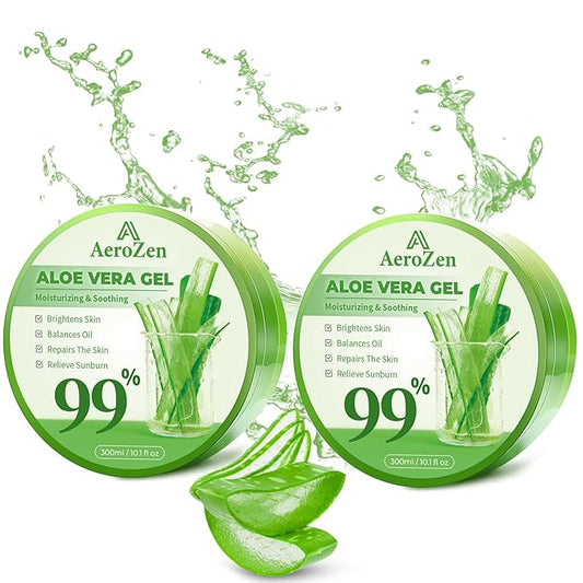 Aero Zen 99% Pure & Organic Aloe Vera Gel - 2-Pack (20.2oz) | Daily & Sun Care Hydration | Lightweight, Non-Greasy, Alcohol-Free for Face, Body, Hair | Vegan