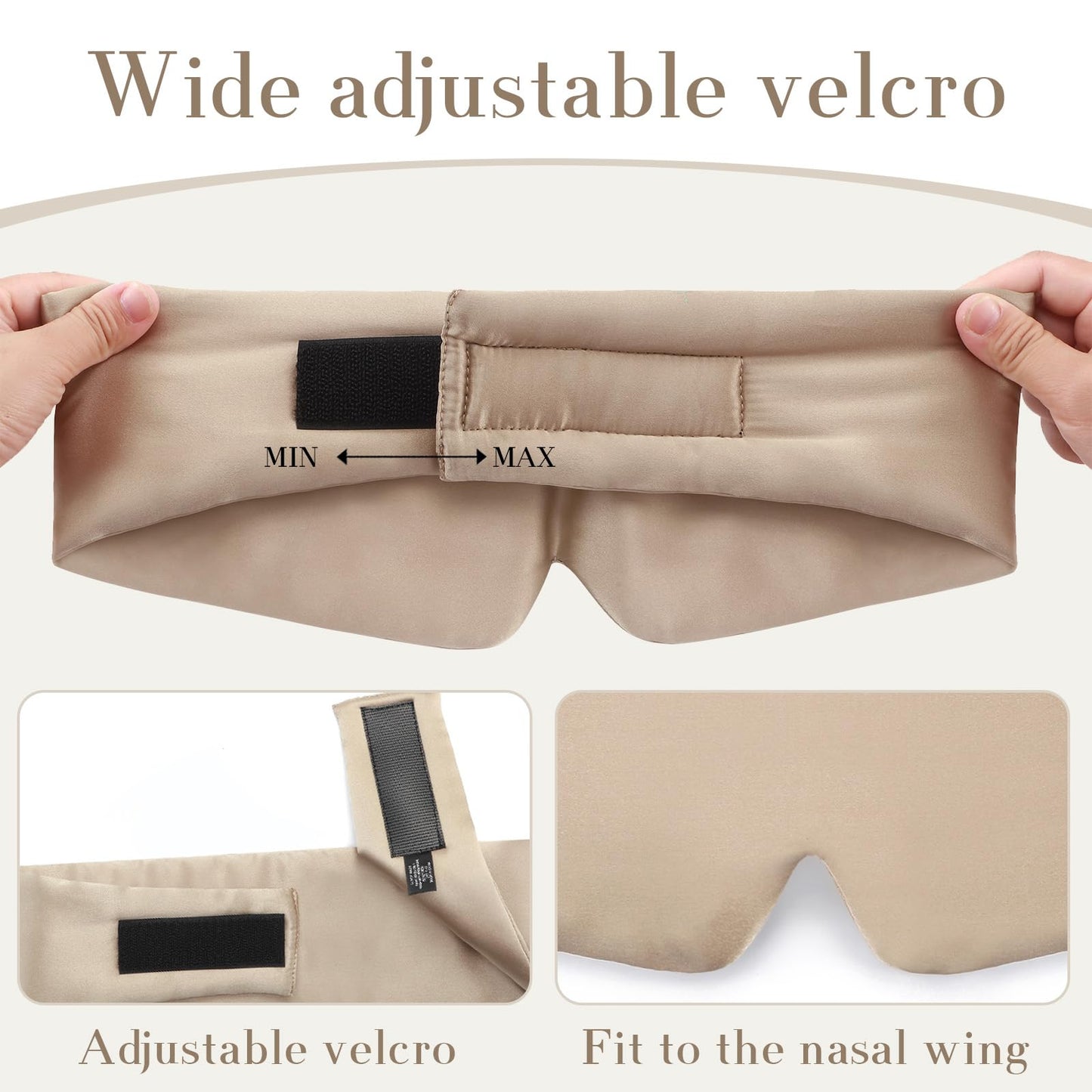 SECZIPE 100% Mulberry Silk Sleep Mask Eye Mask for Women Man with Adjustable Band, for Side Sleeper Blackout Sleep Mask for Travel Rest and Office Large Size (Taupe)