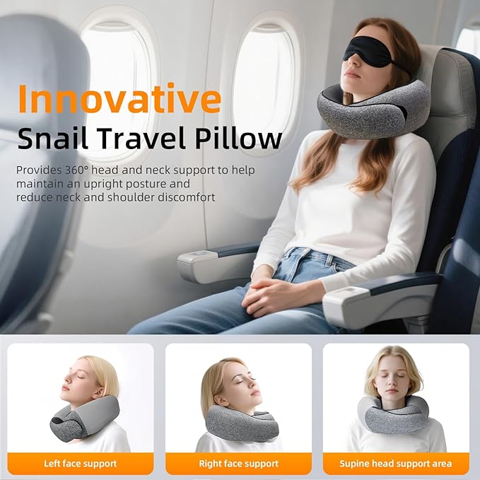 Travel Pillows for Airplanes, 100% Pure Memory Foam Neck Pillow with Alternative Cooling Ice Silk Cover, Ergonomic Support, Washable Cover, Eye Mask, Earplugs, Neck Pillow for Flight Trips