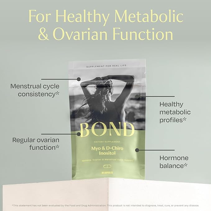 BOND Inositol Capsules: Myo & D-Chiro Inositol, Ovarian & Menstrual Support, Hormone Balance for Women, 40:1 Ratio, 90 Vegan Capsules