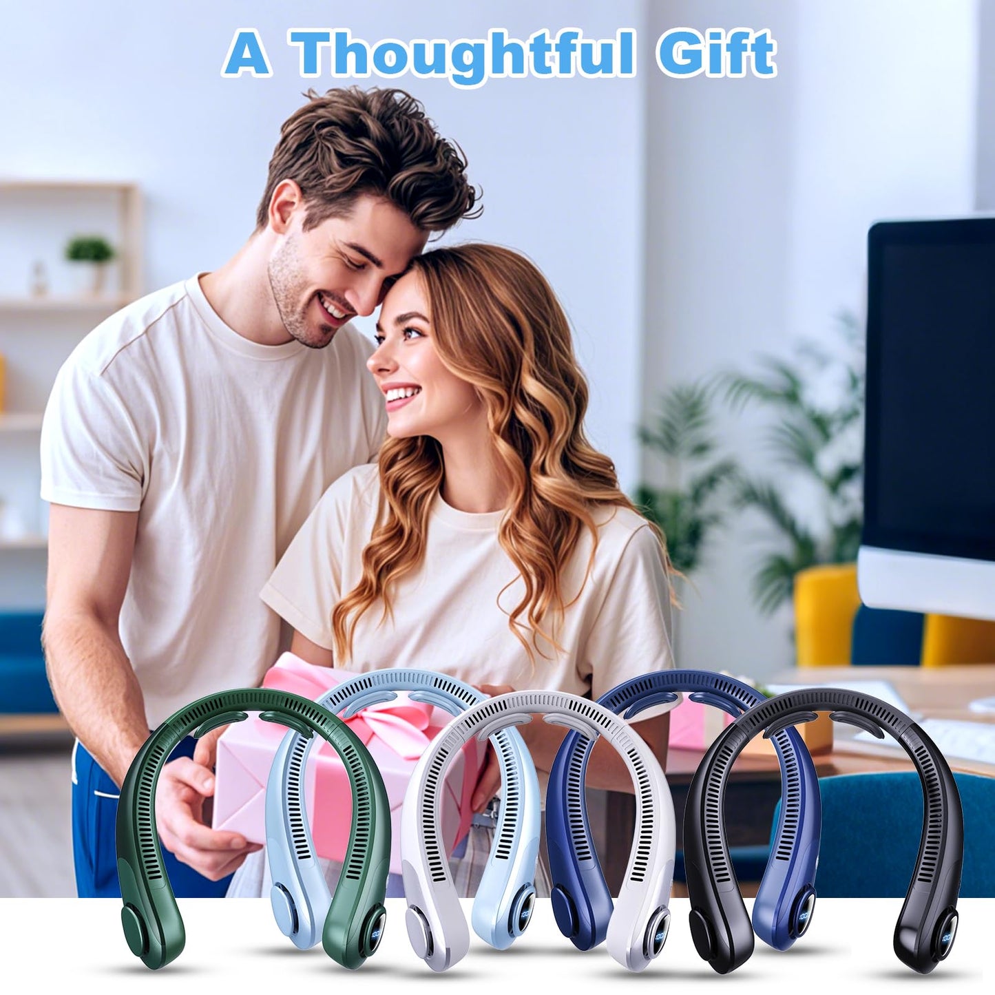 Portable Neck Fan that Blow Cold Air, LED Display, Rechargeable Hands-Free Wearable Cooling Personal Fan, 5 Speed, Neck Support, Bladeless Neck Air Conditioner, Gift for Women/Men, Hot Flashes, Travel