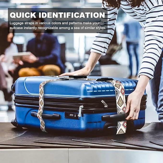 2 Pack Luggage Straps, Adjustable Cute Printing with Combination Lock Luggage Straps for Women Men Travel School Business Trips-Boho