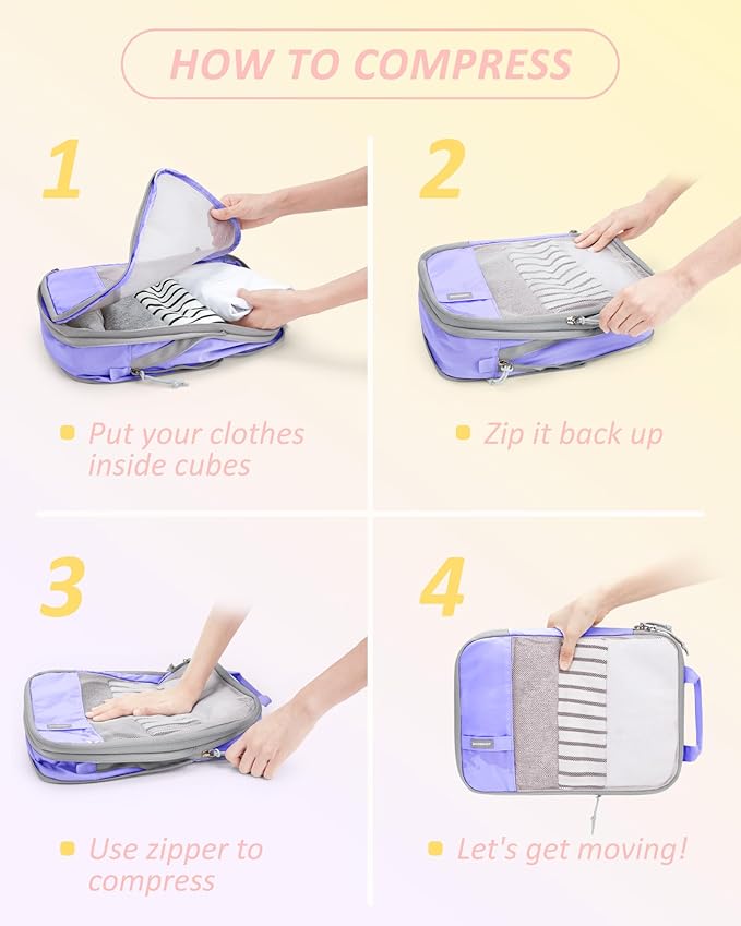 BAGSMART 6 Set /4 Set/2 Set Compression Packing Cubes for Travel, Lightweight Luggage Organizer Bags, Durable Space Saver Bags Travel Essentials