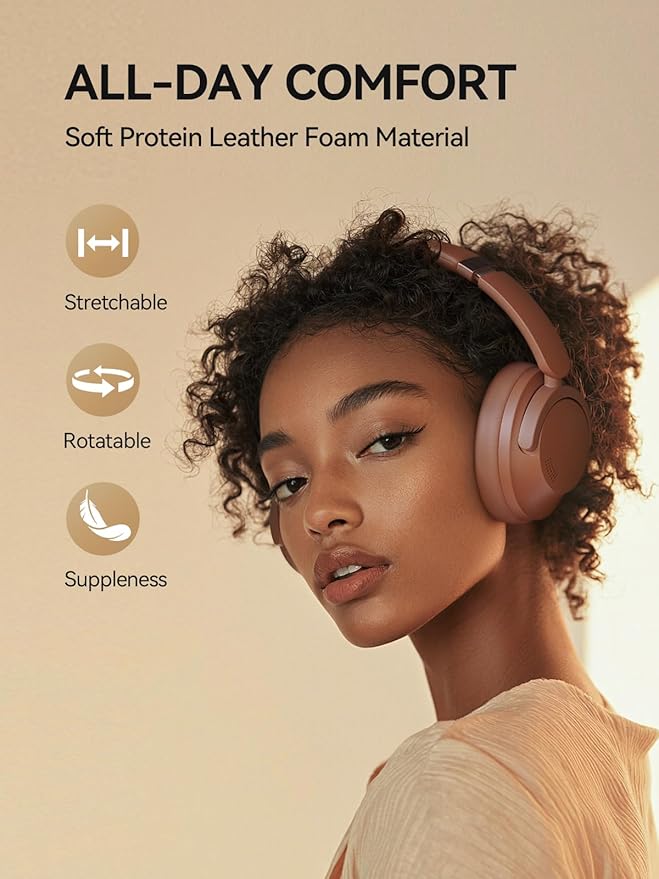 1MORE SonoFlow Pro HQ51 Wireless Over-Ear Headphones, Reduce Noise by Up to 45dB, Hi-Res Audio, 100H Playtime, App Control, Bluetooth 5.4, AI Clear Calls, Lightweight Fit for Travel Office, Brown