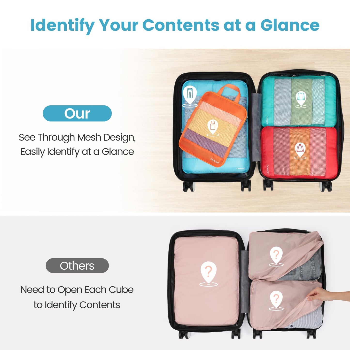 Cambond See Through Mesh Compression Packing Cubes for Travel Women - 4 Set Compression Cubes for Travel, Lightweight Expandable Packing Organizers for Luggage Suitcases, Tourist Landscape