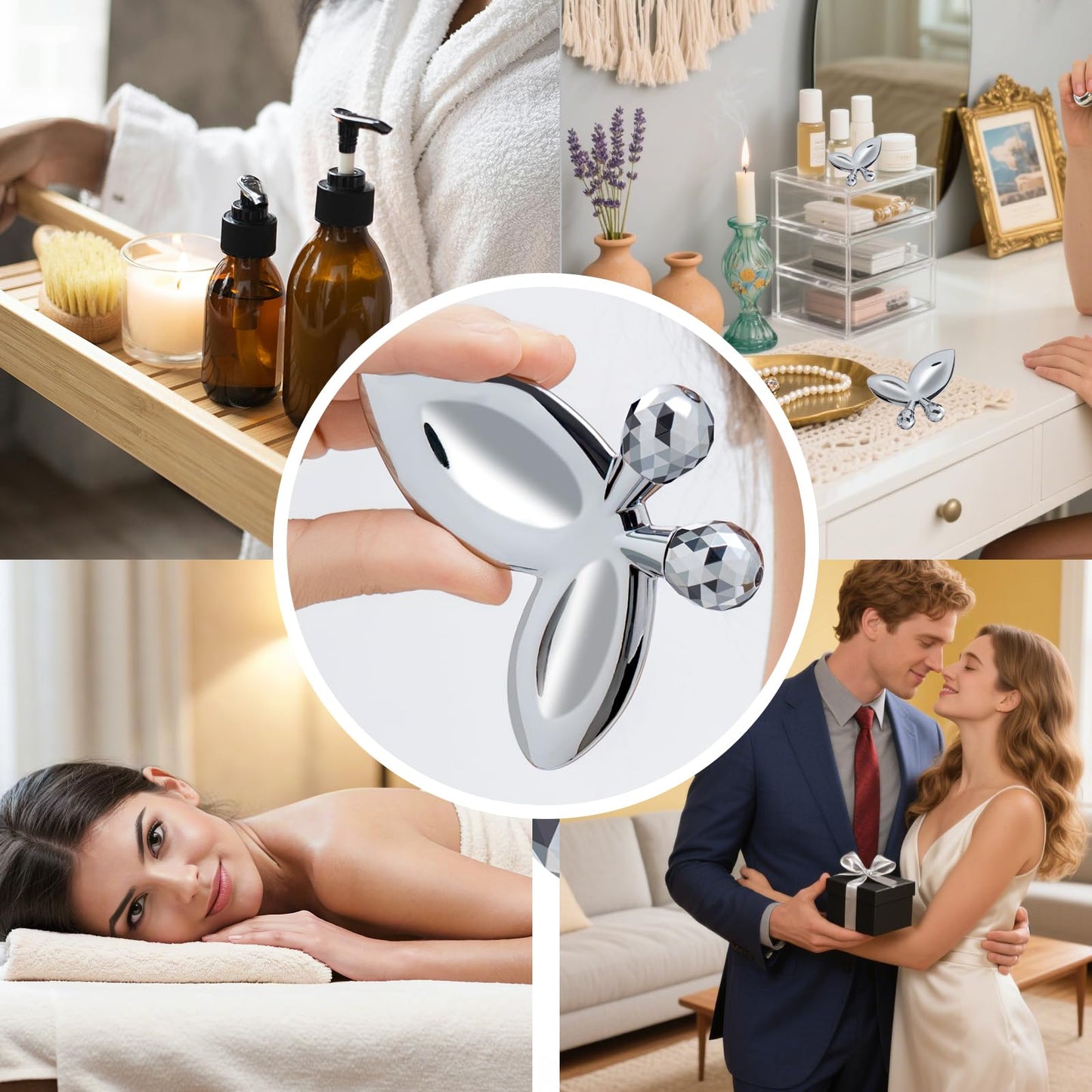 Stainless Steel Face Roller-3D Butterfly Facial Roller for Women,2-in-1 Gua Sha Facial Massager Tool for Skin Tightening,Body Gua Sha Massager Tool for Muscle Ache&Lymphatic Drainage,Decoration