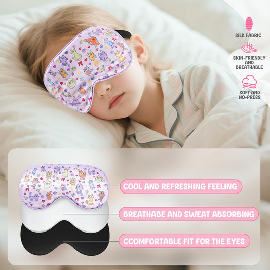 2 Pcs Sleep Mask for Kids Girls, Silk Eye Covers for Sleeping, Adjustable Strap & Light Blocking Design, Children's Bedtime Blindfold for Travel and Home Use (Rainbow Unicorn)
