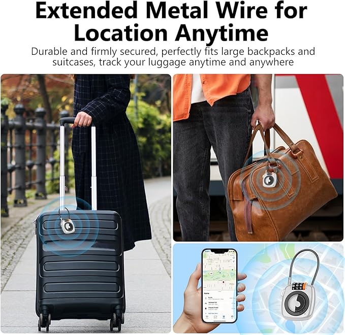 Compatible with Apple AirTag Secure Lock with Wire Cable, 3-Digit Combination Luggage Locks, Alloy Body Ultra Durable Anti-Lost Protective Case for Luggage, Bags, Suitcase, and Backpacks (WHITE)