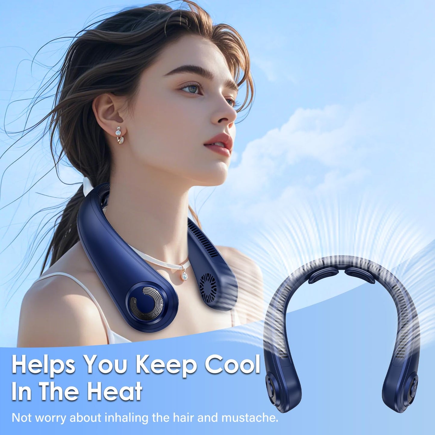 AUIIAH Portable Lightweight Neck Fan Rechargeable, 5 Speeds, Neck Support, USB Personal Bladeless Wearable Cooling Neck Fan for Hot Flashes, Disneyland, Travel, Summer Gift for Women Men