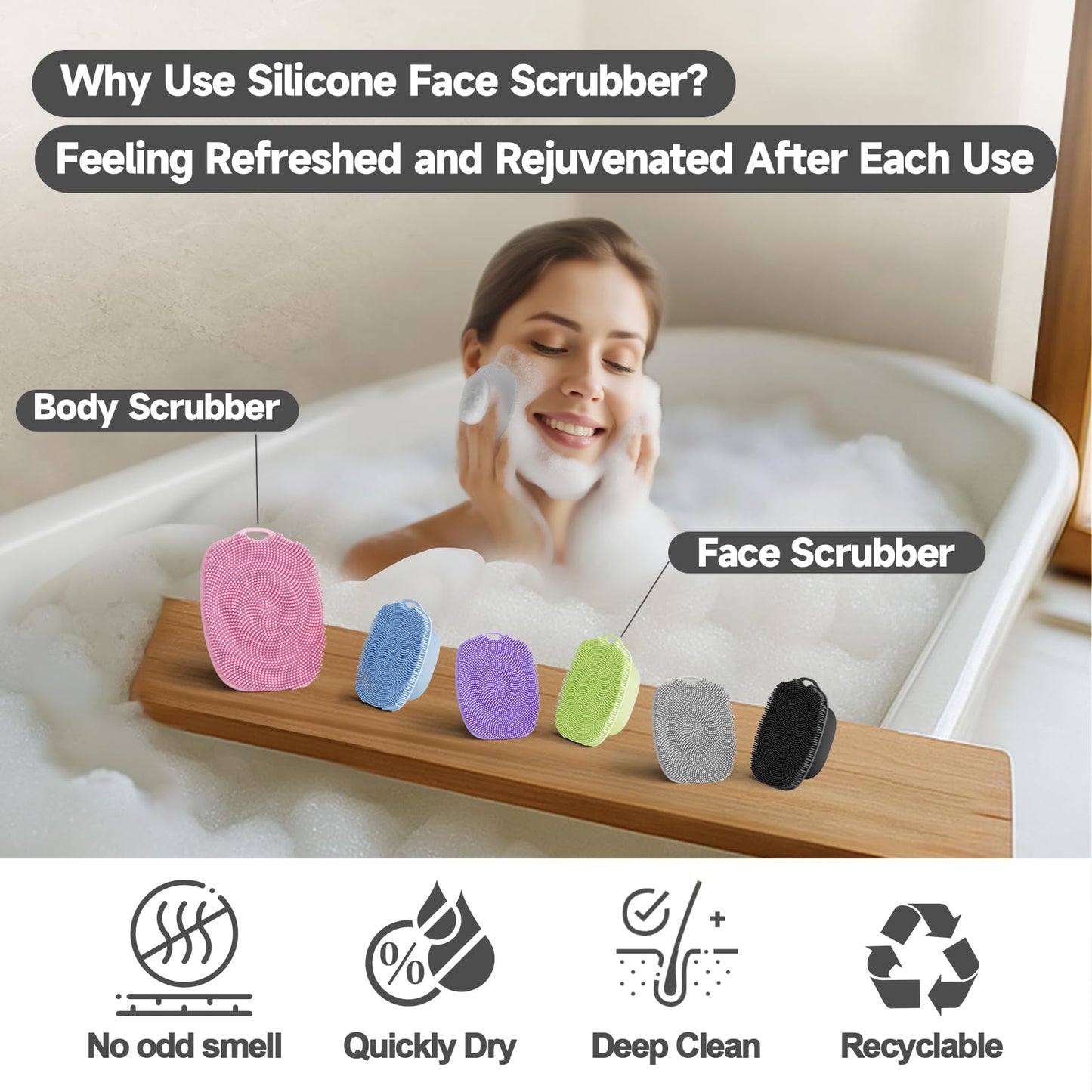 ARIOSOX 2 PCS Face Scrubber, Soft Silicone Face Exfoliator with Suction Cup for Man and Women Deep Skin Clean, Gentle Facial Cleaning Brush Suitable for All Sensitive Skin(Gray)