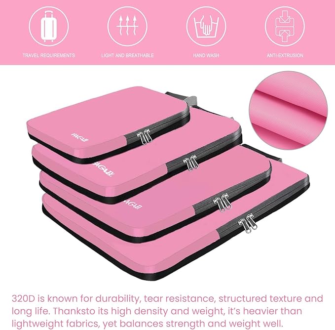BAGAIL 4 Set/6 Set/8 Set Compression Packing Cubes Travel Accessories Expandable Packing Organizers (Cloth Pattern, 4-Pink)