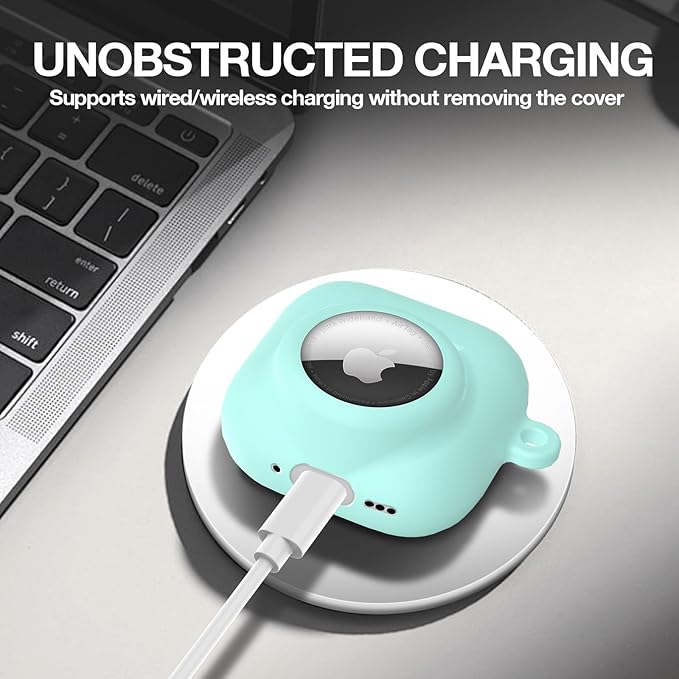 2 in 1 Silicone Case Compatible with AirPod 4 and AirTag, Shockproof Protective Skin Cover for AirPods 4th Generation with Cleaner Kit & Carabiner (Mint Green)