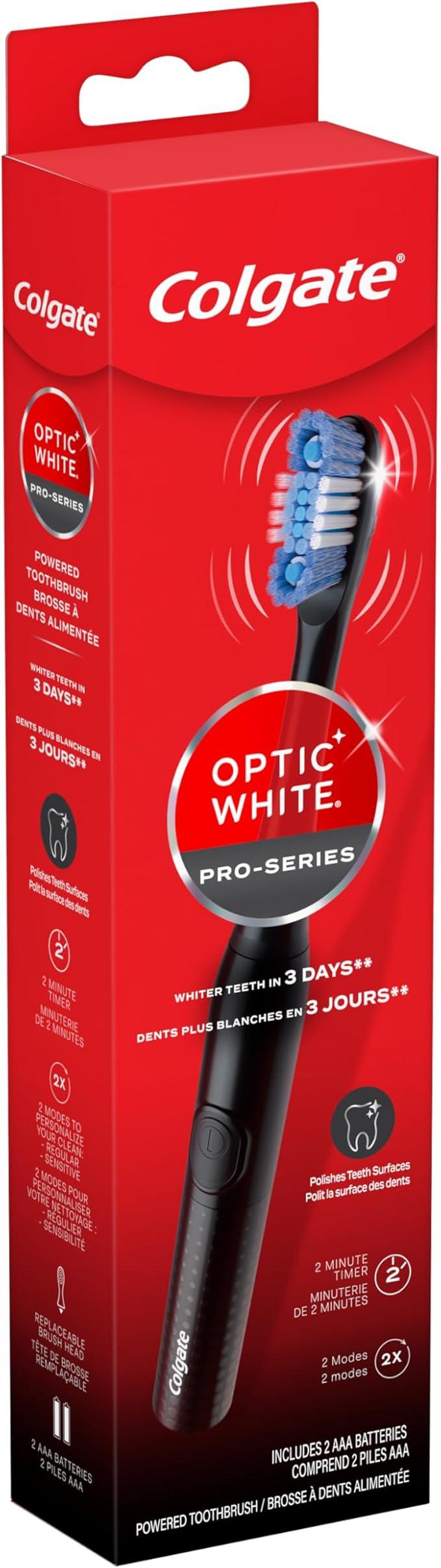 Colgate Optic White Pro-Series Whitening Battery Operated Toothbrush with Timer, Soft, Black