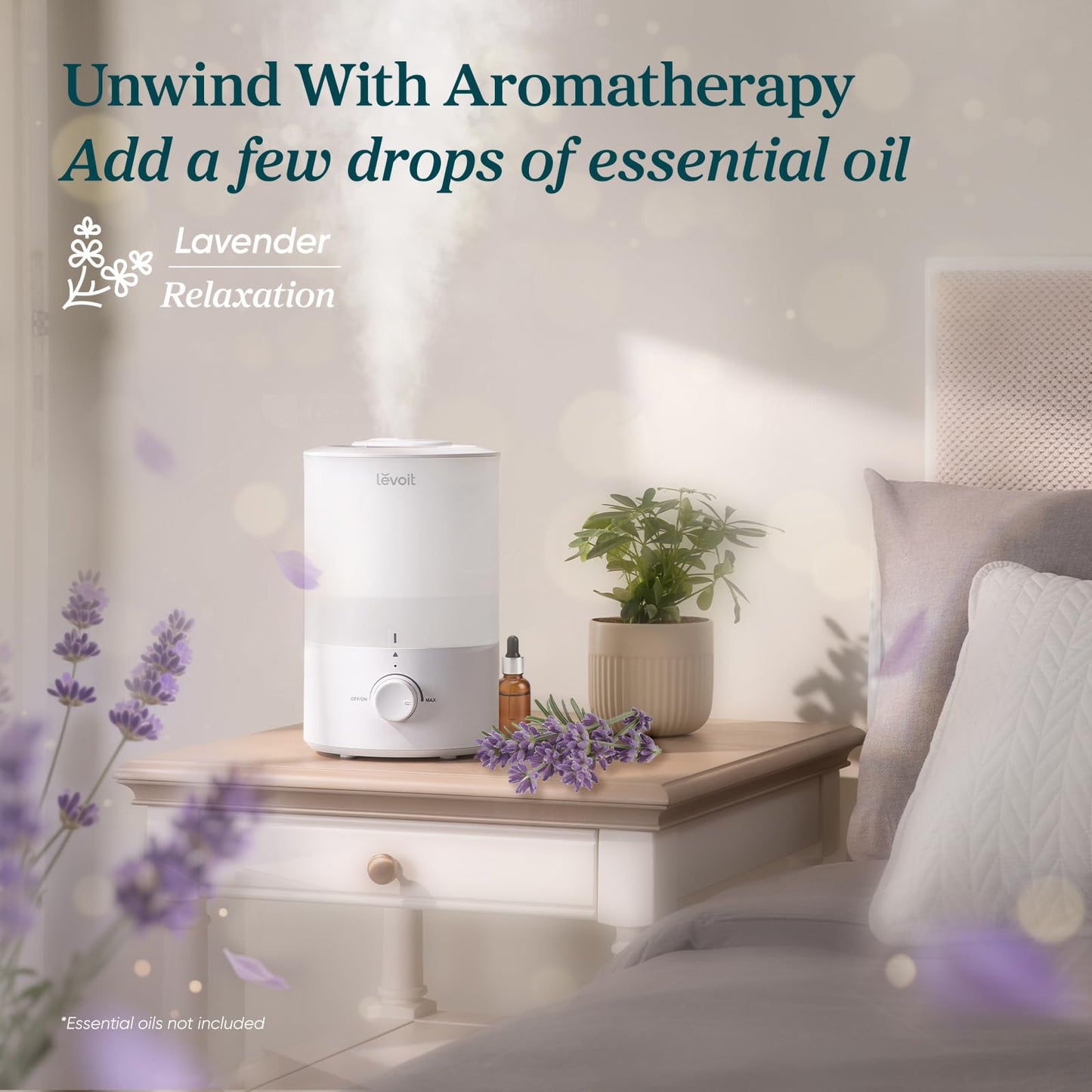 LEVOIT Humidifiers for Bedroom, Quiet (3L Water Tank) Cool Mist Top Fill Essential Oil Diffuser with 25Watt for Home Large Room, 360° Nozzle, Rapid Ultrasonic Humidification for Baby Nursery and Plant