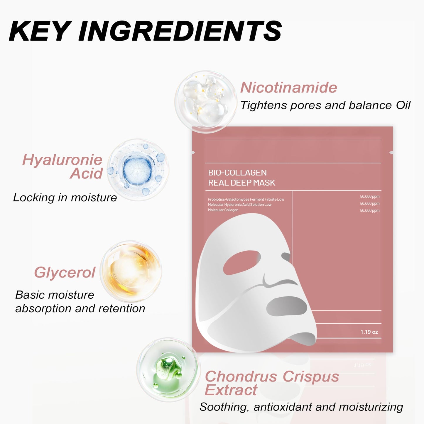 Bukamkom（8pcs Collagen Face Mask, Hydrogel Overnight Face Mask for Hydration & Soothing, Hydrogel Collagen Facial Mask, Face Masks Facial Masks Skincare