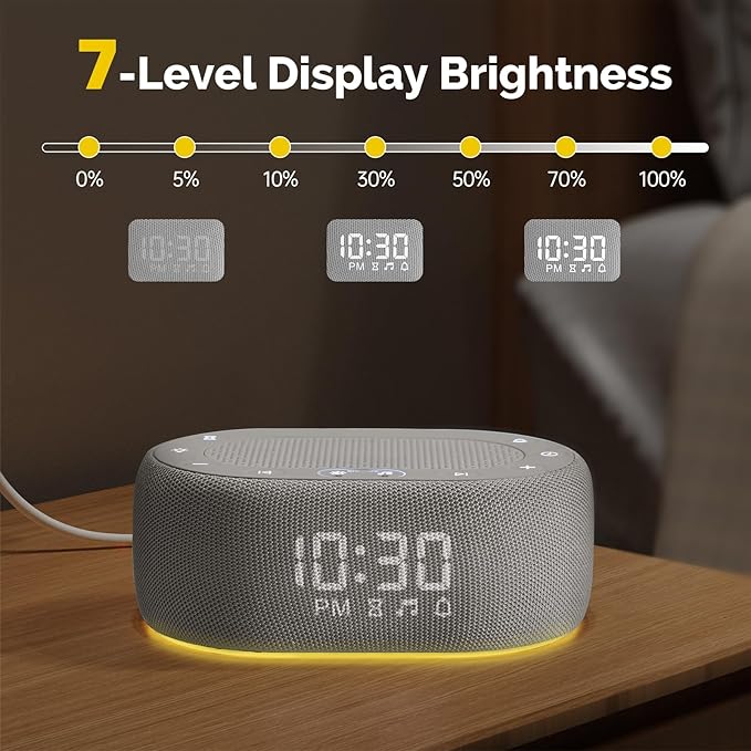 1Mii White Noise Sound Machine for Sleep, Pink Noise Machines for Baby Adults Sleeping, 18 Soothing Sounds with 7-Color Night Light, Timer, Alarm Clock, 16 Volume Levels, Remote App Control - Grey