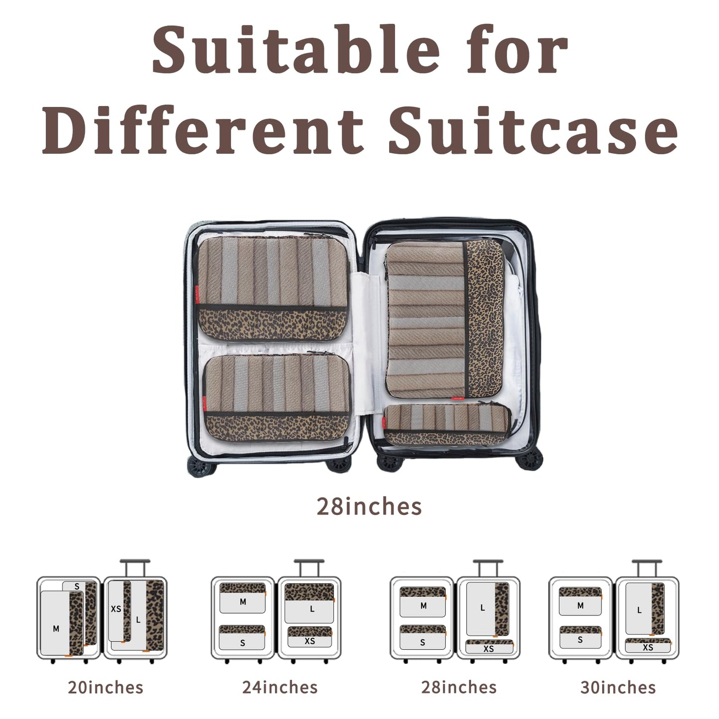 U+U 4 Set Compression Packing Cubes - Ultralight Travel Organizers, Space-Saving Suitcase Organizer, Expandable Packing Cubes for Travel, Business Trip and Family Vacation (Leopard)