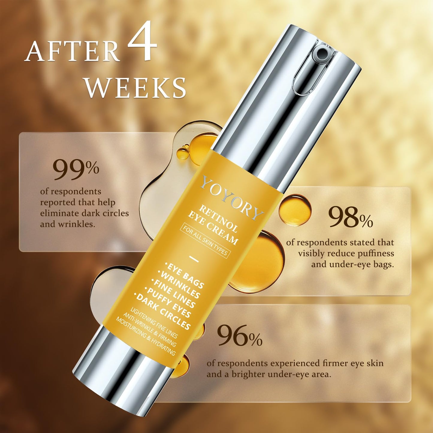 Retinol Under Eye Cream - Anti Aging Eye Cream for Dark Circles and Puffiness, Eye Bags, Wrinkles Fine Lines Skin Care Treatment Firming & Lifts for Man and Women - Gold 20ml