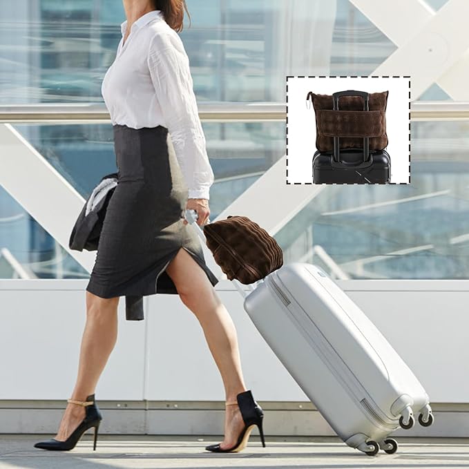SOCHOW Travel Blanket for Airplane Train and Car, Soft Travel Blanket or Pillow 2 in 1 Compact with Portable Bag Pillowcase, Flight Blanket with Luggage Sleeve and Backpack Clip, Brown