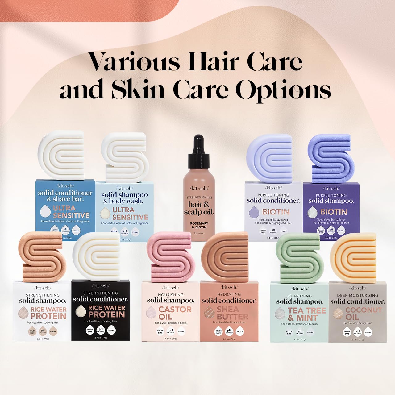 Kitsch Rice Water Shampoo and Conditioner Set + Pre-Wash Scalp Serum with Rosemary and Biotin – Shampoo and Conditioner Bar for Hair Growth & Scalp Nourishment – Hair Care Bundle – 3pc Set