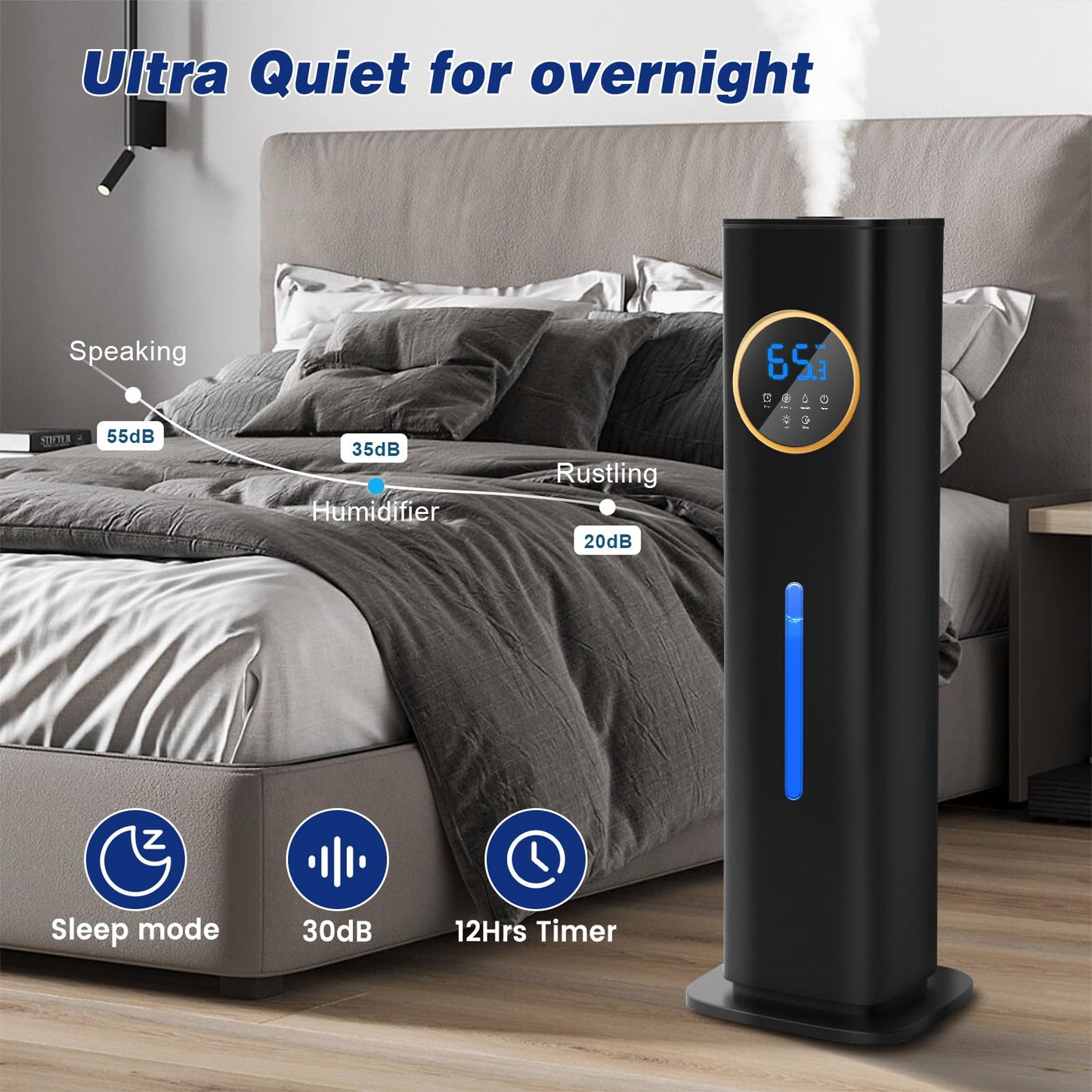 LACIDOLL Humidifiers for Bedroom, 2.1Gal/8L Humidifier large room with Essential Oil Diffuser, Top Fill Whole House Cool Mist Humidifiers for Plants Baby Kids Adults(Black)