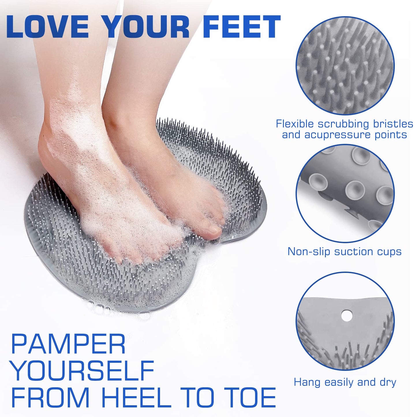 2PACK Shower Foot Scrubber Mat Back Washer Back Exfoliating Bath Wash Pad Wall Mounted Slip Suction Cups Foot Scrubber for Use in Shower Cups Foot Cleaner for Men and Women
