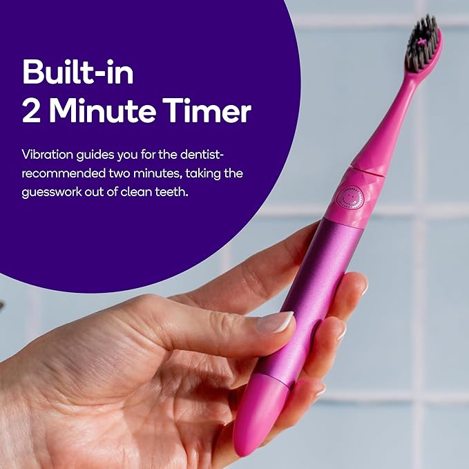 Burst Nova Toothbrush (2 Pack/Pink & Green) | Sonic Powered Teeth Whitening | Super-Soft Bristles | 18000 VPM | 2 Minute Timer | Aluminum Handle | Replaceable Brush Head | Compact Size | AAA Battery