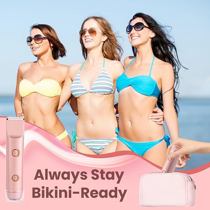 Bikini Trimmer for Women 2-in-1 Electric Razors for Pubic Hair Painless Wet & Dry Use Dual Head Electric Shaver for Women Support 60 Minutes Runtime for Facial Hair Removal & Body & Intimate Areas