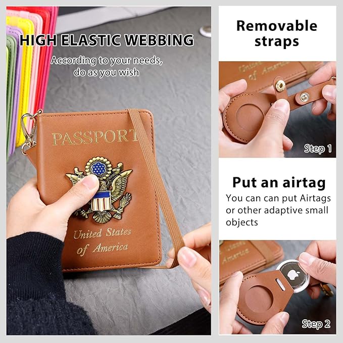 Cnycmy Passport Holder with Airtag slot,Passport-Wallet-Holder for Women,for Family, Rfid Passport Book Card Slot Waterproof, passport holder for travel (brown1)