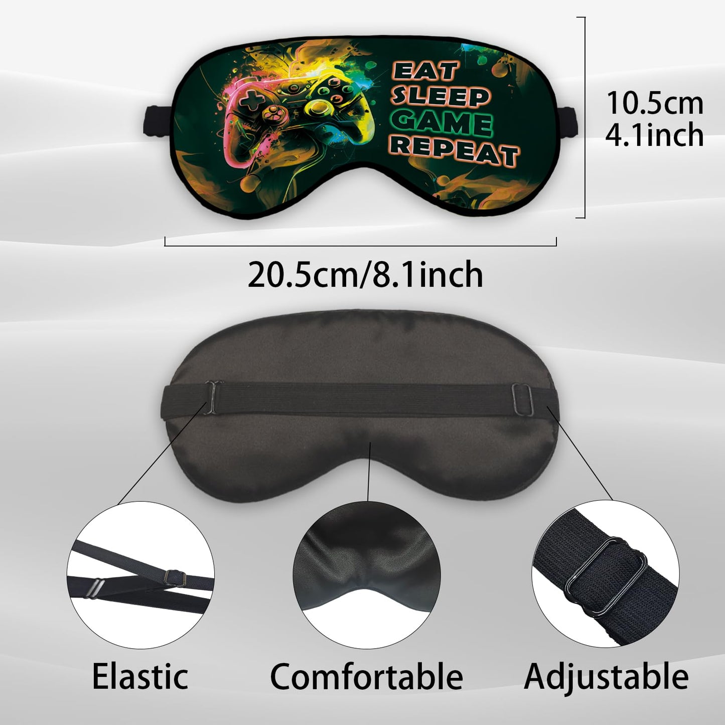 Kdqua Kids Sleep Mask for Boys Teens Girls, Gamer Eye Mask, Silk Blackout for Sleeping, Orange Repeat Game Theme, Adjustable Straps, Soft Lightweight