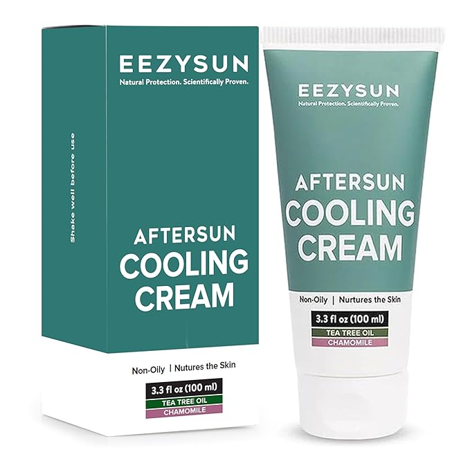 AfterSun Cooling Cream | Vegan AfterSun Care with Aloe Vera, Tea Tree Oil, & Chamomile to Soothe, Hydrate, & Repair Sunburn | Dermatologically Tested 3.3 FL OZ