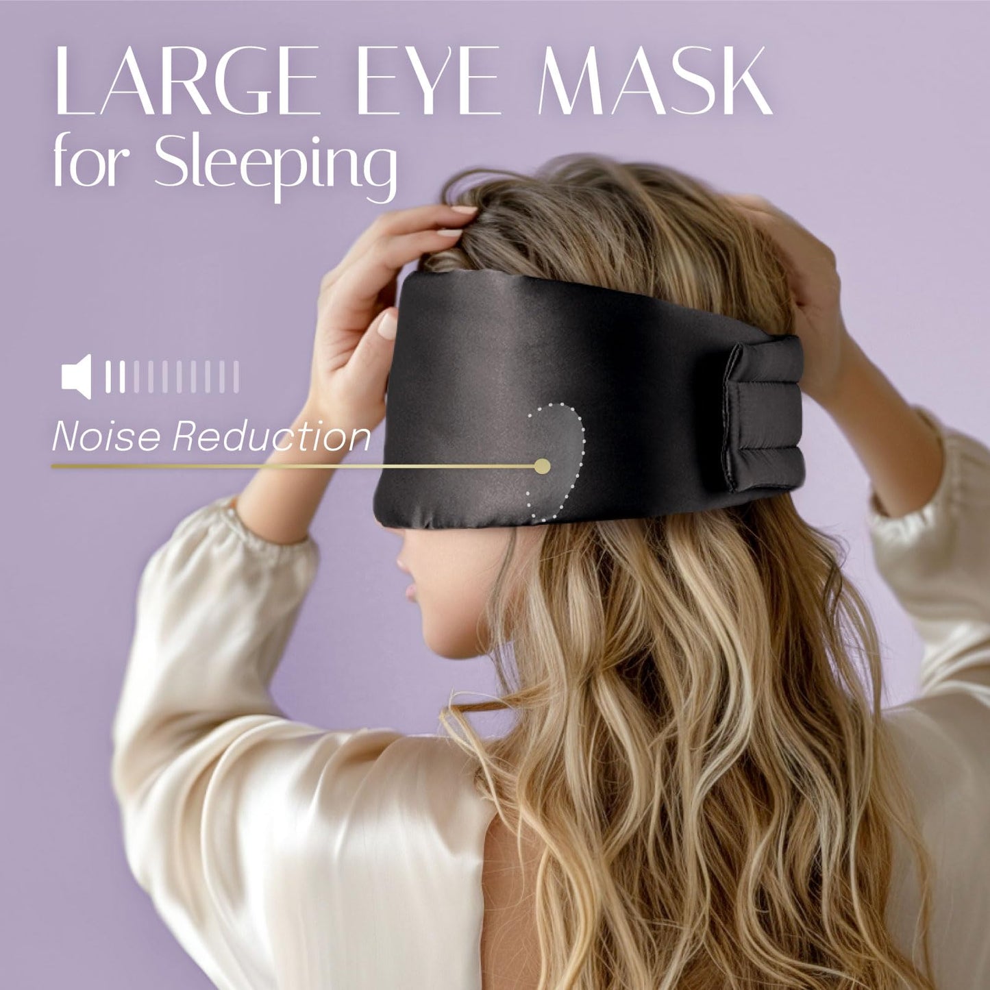Silk Sleep Mask Soft Pressureless: 100% Mulberry Silk for Eye Skin Anti Wrinkles, Large Size for Total Blackout, Adjustable Wide Velcro Ear Cover