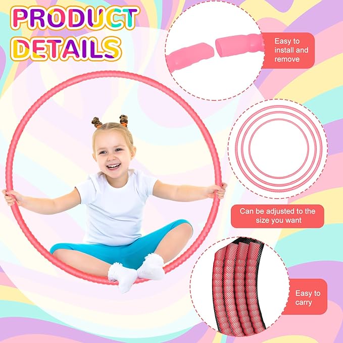 2 Pcs Toy Hoop Exercise Hoop Detachable Adjustable Plastic Toy Ring Playground Equipment for School Colored Circles Exercise Ring for Teens Dog Agility Equipment(Pink,26 Inch)