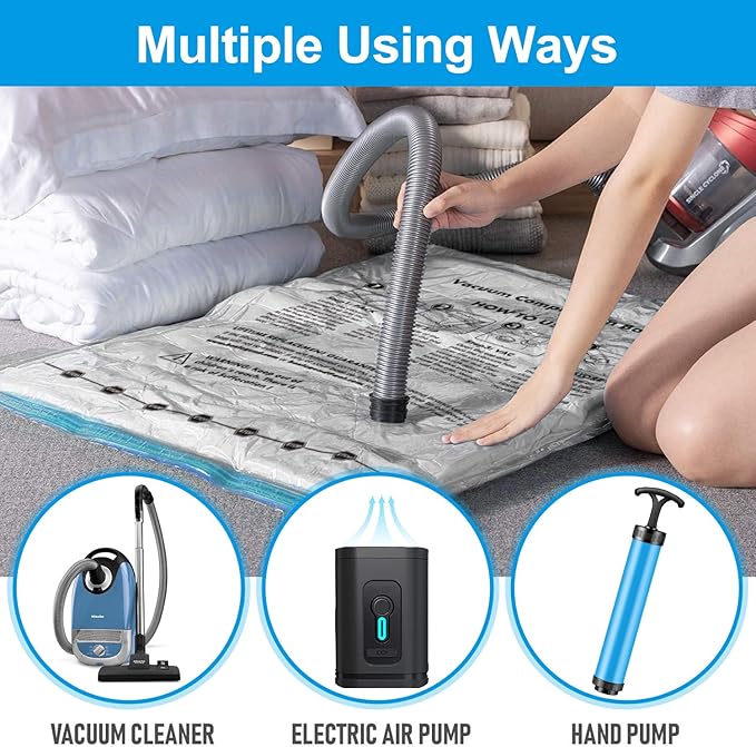 BoxLegend Vacuum Storage Bags 10 Combo Vacuum Pack Bags Space Saving Double Zipper Seal & Leak Valve Reusable for Clothes Pillow Comforters Bedding,2XL, 2L, 6S, 1 Large Pump
