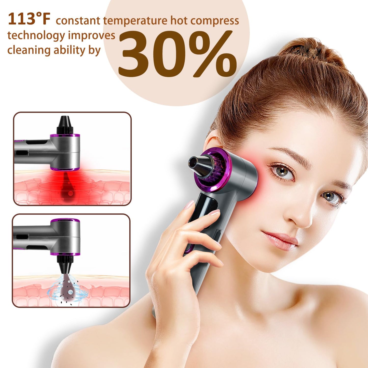 Blackhead Remover Vacuum with Heating, Blackhead Extractor 3 Adjustable Suction Levels 9 Modes, Pore Vacuum Blackhead Suction Remover, Comedone Extractor Kit for Deep Pore Cleaning (Purple)
