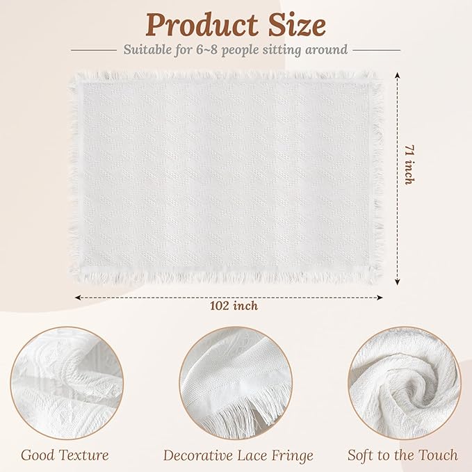 91 x 71 Extra Large White Outdoor Picnic Blanket, Woven Cotton Yarn Oversize Portable Blanket with Fringe for Camping, Lawn or Wedding. Indoor Bohemia Decorations, Machine Washable