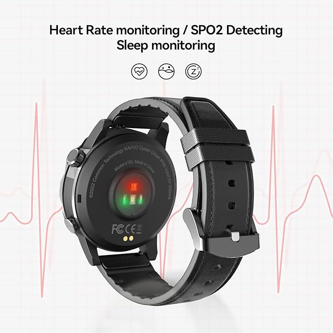 KAVVO Oyster Urban Smart Watch for Men, 46mm Fitness Smartwatch with Blood Oxygen Heart Rate Sleep Monitor, Multiple Sports Modes Tracker for Android iOS Phones (Cool Black)