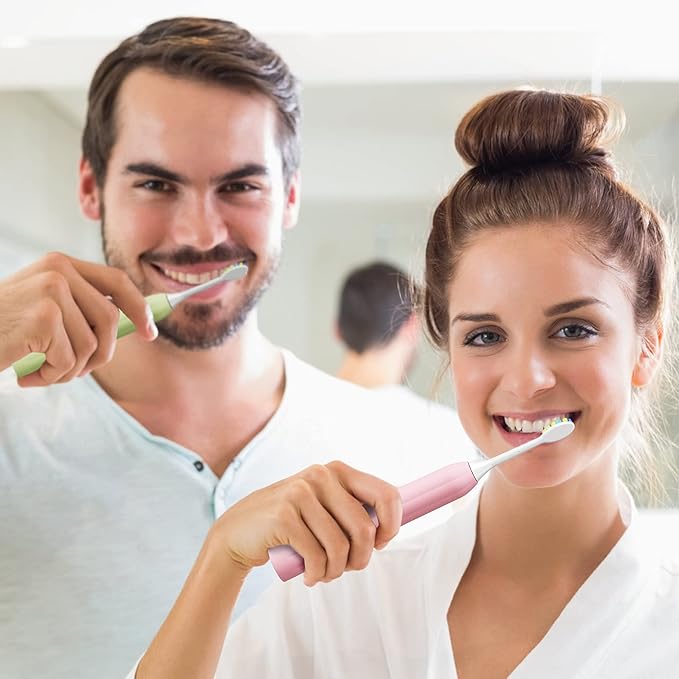 7AM2M Rechargeable Sonic Electric Toothbrush 2 Pack, Soft Toothbrushes for Adults and Kids with 12 Brush Heads, IPX7 One Charge Use for 60 Days, 5 Modes with 2 Minutes Build in Smart Timer