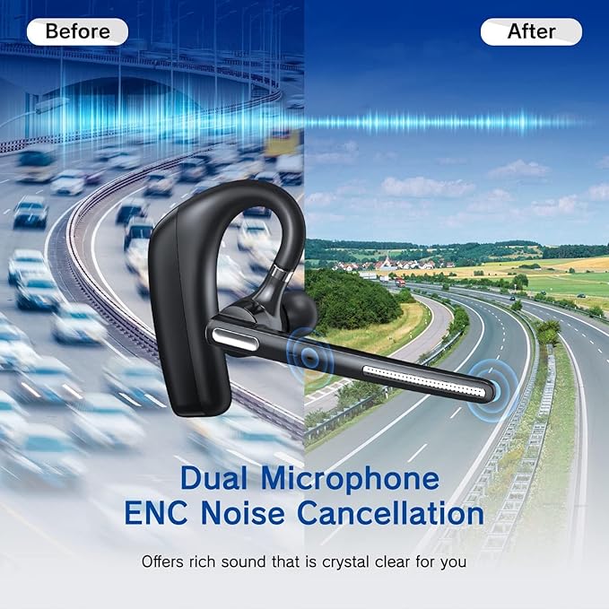 Bluetooth Headset - Wireless Headset with Microphone 90 Days Standby/110 Hours Talktime, Bluetooth Earpiece for Cell Phone/PC Tablet/Laptop Computer, Headphones for Trucker/Driver/Business
