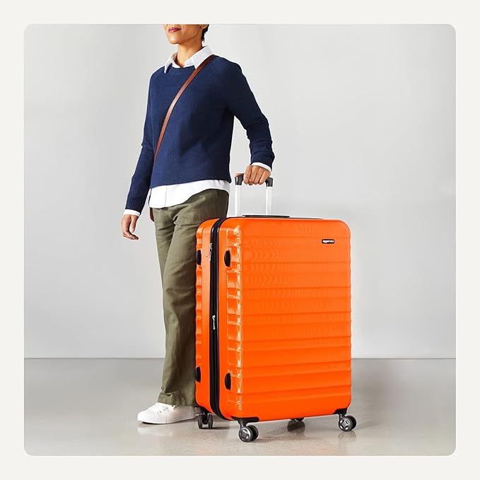 Amazon Basics 30" Hardside Large Checked Luggage, Hardshell Suitcase With Wheels, Expandable For Up to 15% More Space, With Scratch-Resistant Surface, Four Multi-directional Wheels, Orange