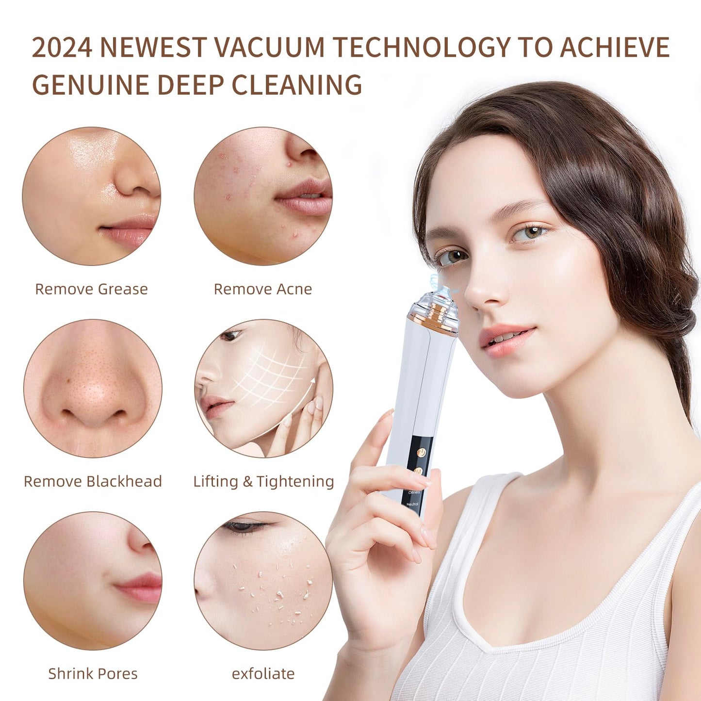 Blackhead Remover Pore Vacuum,Facial Pore Cleaner-6 Suction Power,3 Adjustable Suction Levels,USB Rechargeable Blackhead Vacuum Kit Electric Acne Extractor Tool for Women & Men (Off White)