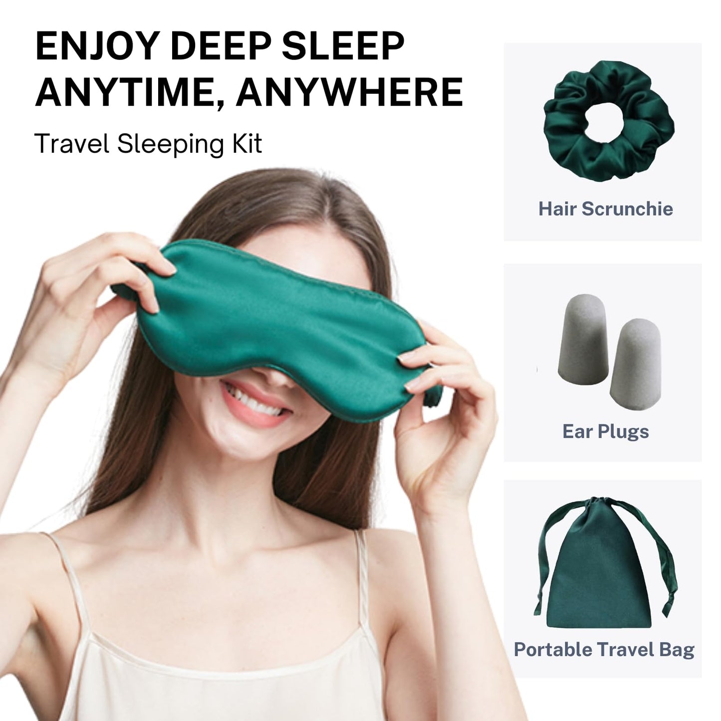 LCBD Silk Satin Sleeping Eye Mask, Dark Green Sleep Eye Mask Night Blindfold for Women and Men, Soft Breathable Blackout Eyeshade Eye Cover for Travel, Wedding Bridesmaid Gift