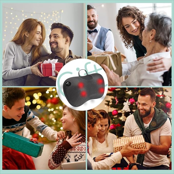Protable Electric Massage Pillow with Carry Handle -Neck Massager for Pain Relief Deep Tissue with Heat - Electric Kneading 3D Massage Pillow Gifts for Dad Mom Christmas